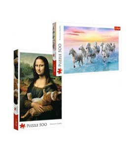 Пазлы "Мона Лиза и дремлющий кот" + "Лошади скачут по пляжу" (500+500 элем)